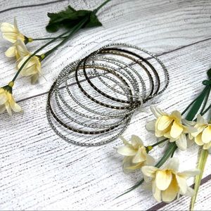 Forever 21 Textured Bronze And Silver Stack of 8 Bangle Bracelets